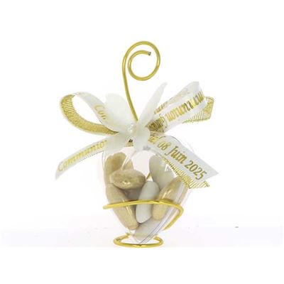 Coeur Dragées Papillon Or - Cadeau Invités Mariage Or et Blanc