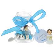 Pot rond dragées communion turquoise