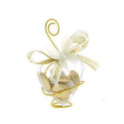 Coeur Dragées Papillon Or - Cadeau Invités Mariage Or et Blanc