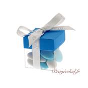 Boite  drages cube transparent turquoise