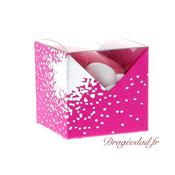 Boite  drages cube alize fuchsia et argent