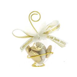 Coeur Dragées Papillon Or - Cadeau Invités Mariage Or et Blanc